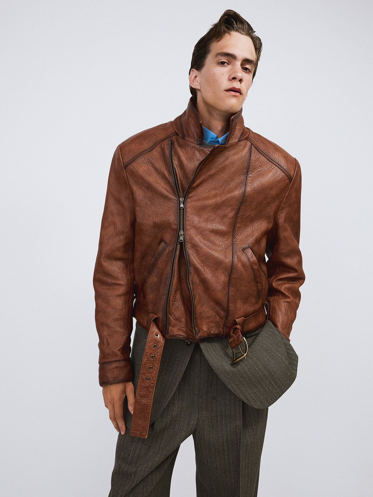 Recto - Vintage Effect Biker Jacket (Cognac) product image 4 | TRAB K-Fashion Australia
