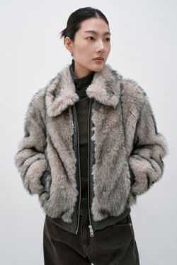 Insilence - Buckle Two-Tone Fur Jacket (Grey Brown) product image 1 | TRAB K-Fashion Australia