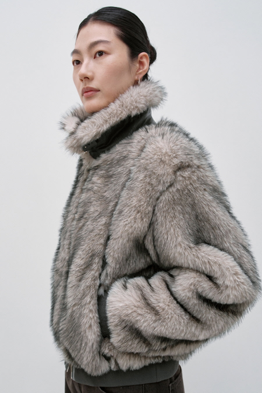 Insilence - Buckle Two-Tone Fur Jacket (Grey Brown) product image 6 | TRAB K-Fashion Australia