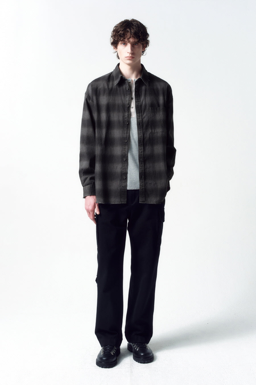 Insilence - Destroyed Dying Check Shirt (Washed Black) product image 1 | TRAB K-Fashion Australia