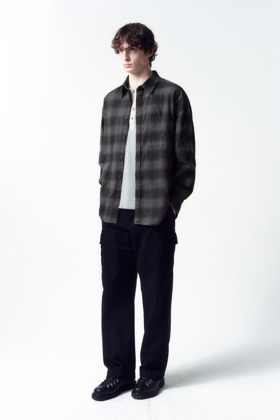 Insilence - Destroyed Dying Check Shirt (Washed Black) product image 3 | TRAB K-Fashion Australia