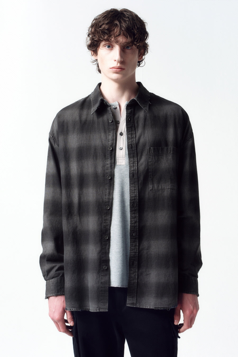 Insilence - Destroyed Dying Check Shirt (Washed Black) product image 2 | TRAB K-Fashion Australia