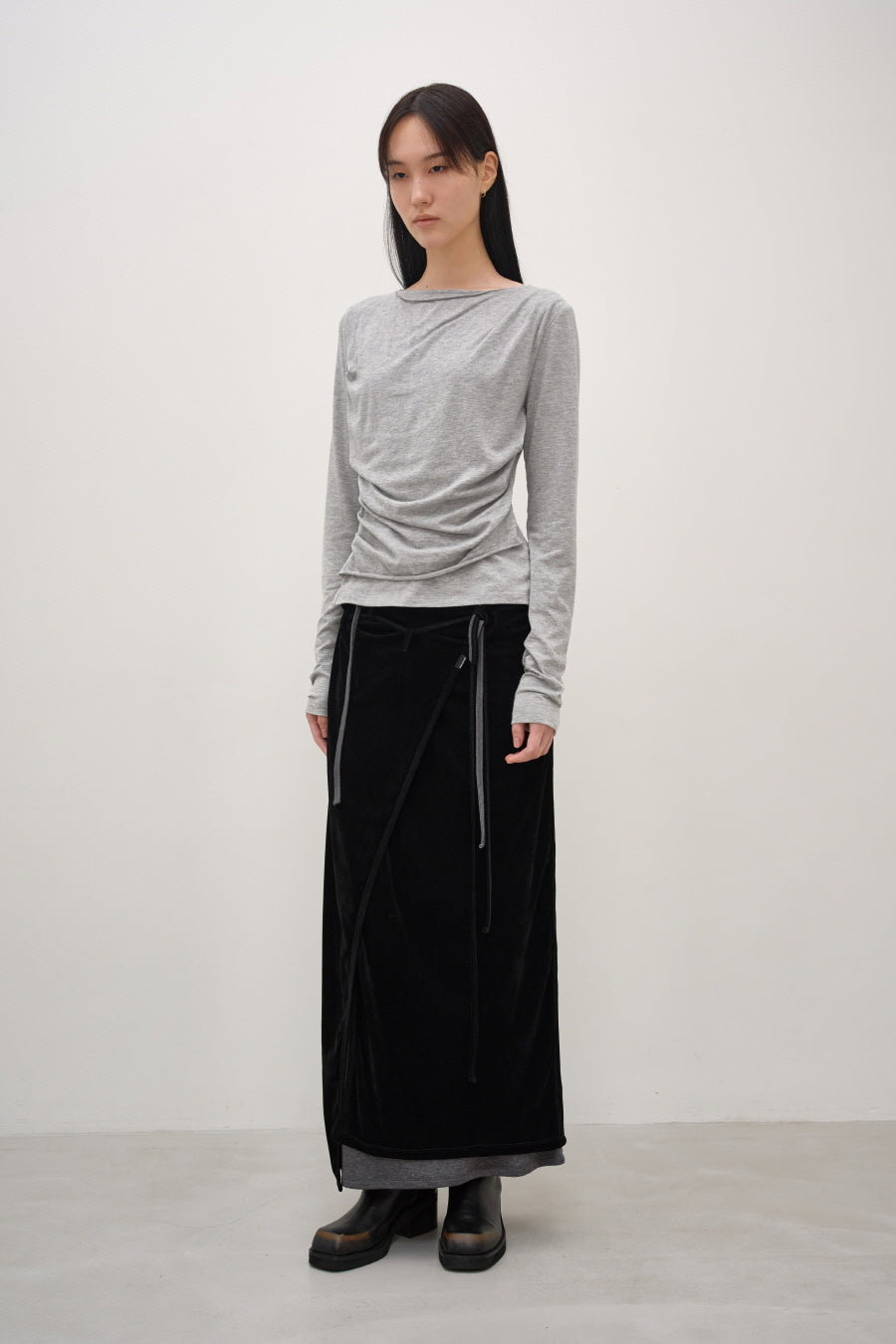 Insilence - Draping Boat Neck Long Sleeve (Melange Grey) product image 3 | TRAB K-Fashion Australia
