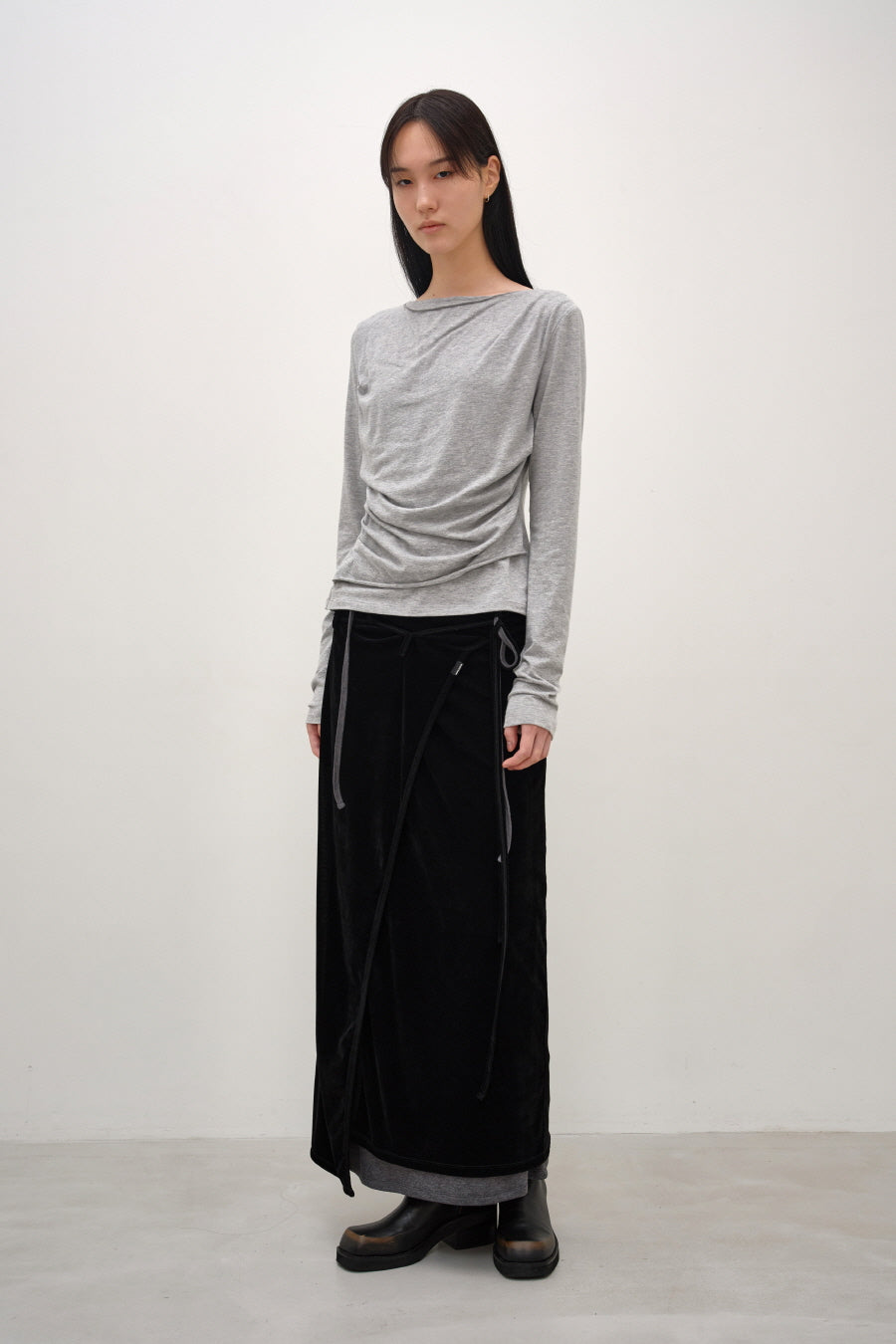 Insilence - Layered Velour Wrap Skirt (Black) product image 1 | TRAB K-Fashion Australia