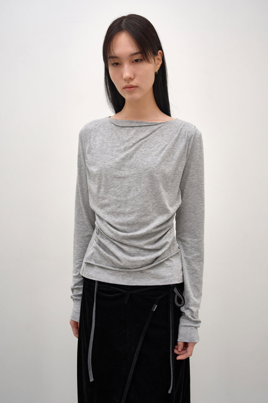 Insilence - Draping Boat Neck Long Sleeve (Melange Grey) product image 1 | TRAB K-Fashion Australia