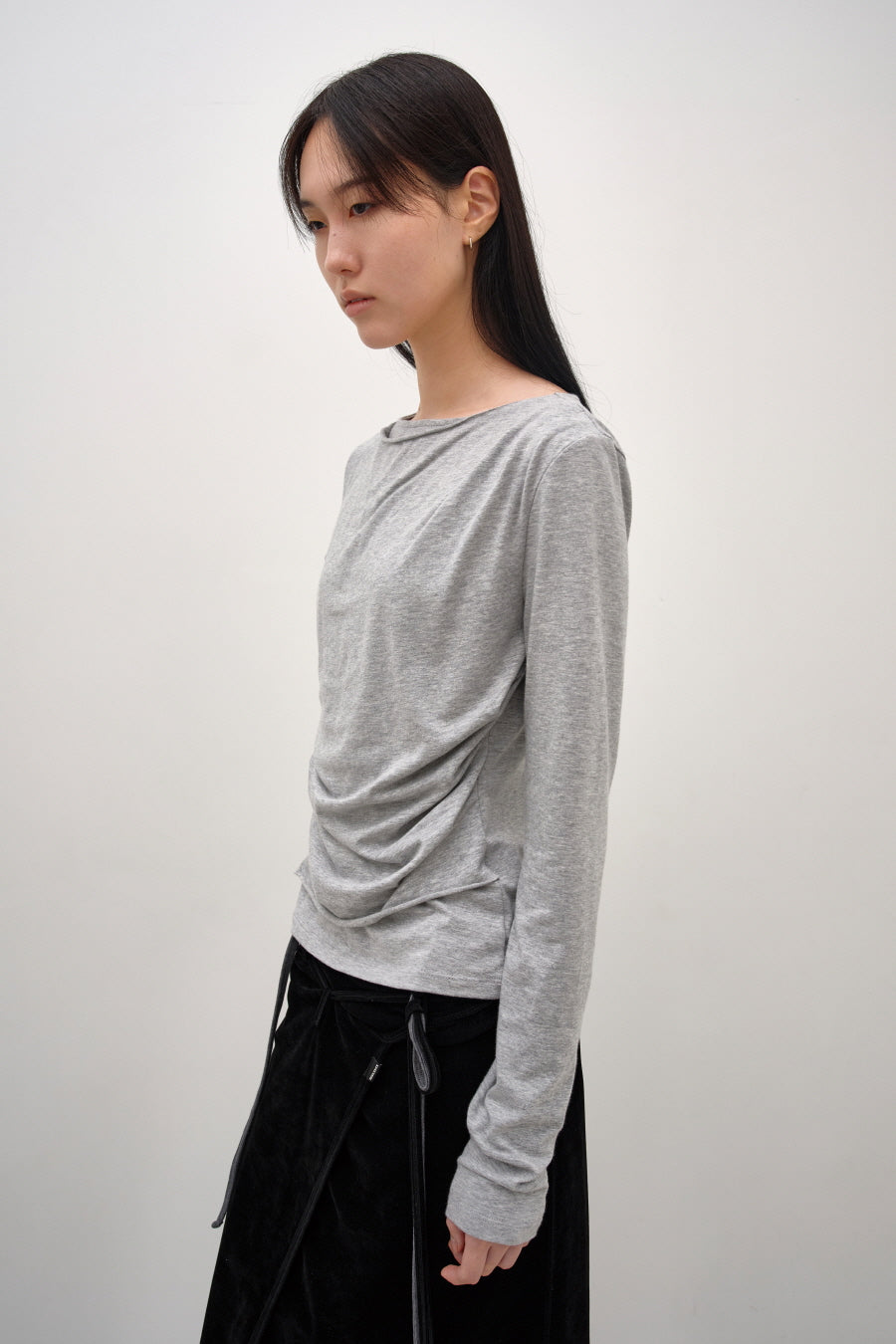 Insilence - Draping Boat Neck Long Sleeve (Melange Grey) product image 2 | TRAB K-Fashion Australia