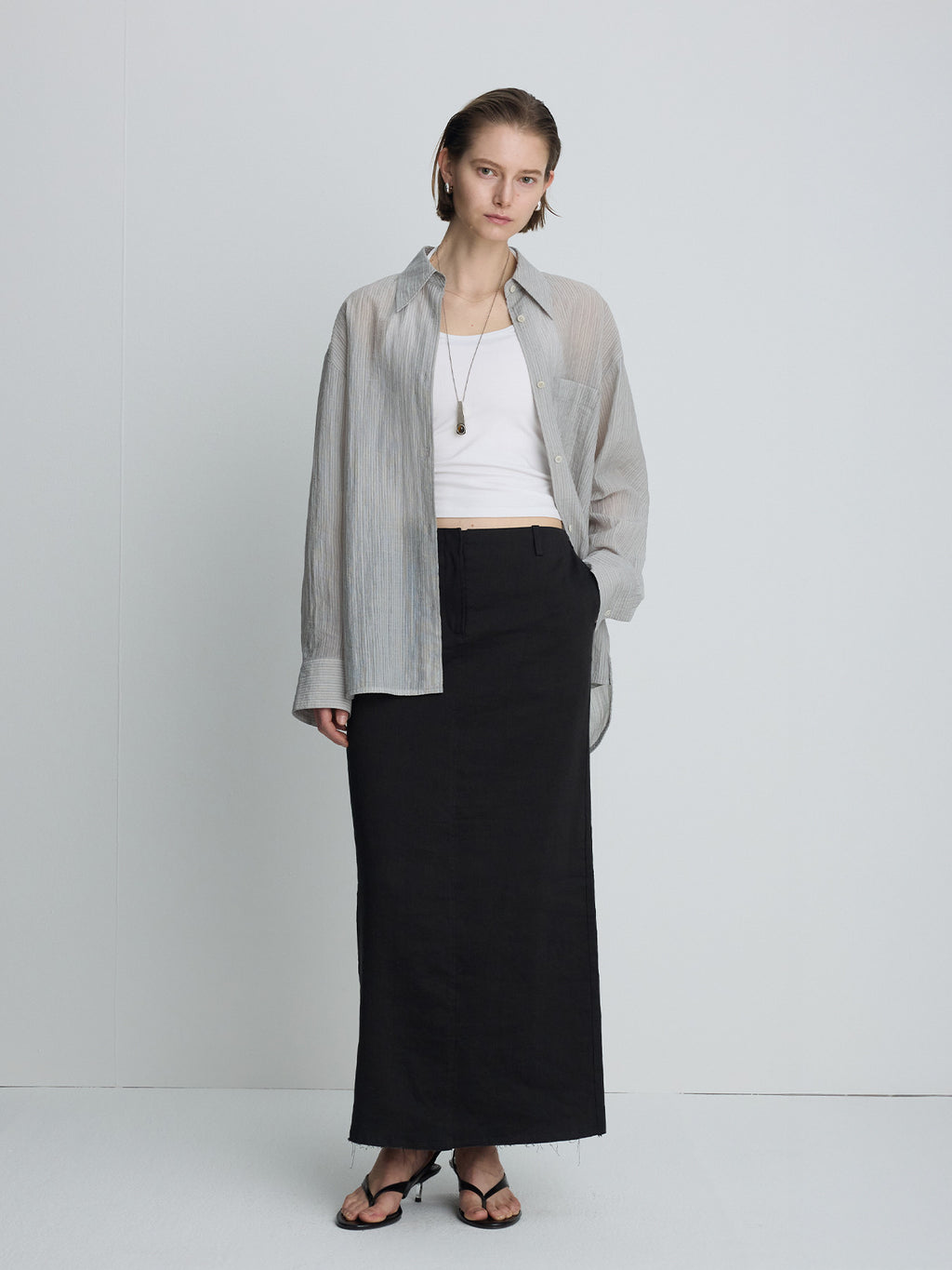 Tonywack - Lyocell Oversized Stripe Shirt (Grey) product image 1 | TRAB K-Fashion Australia