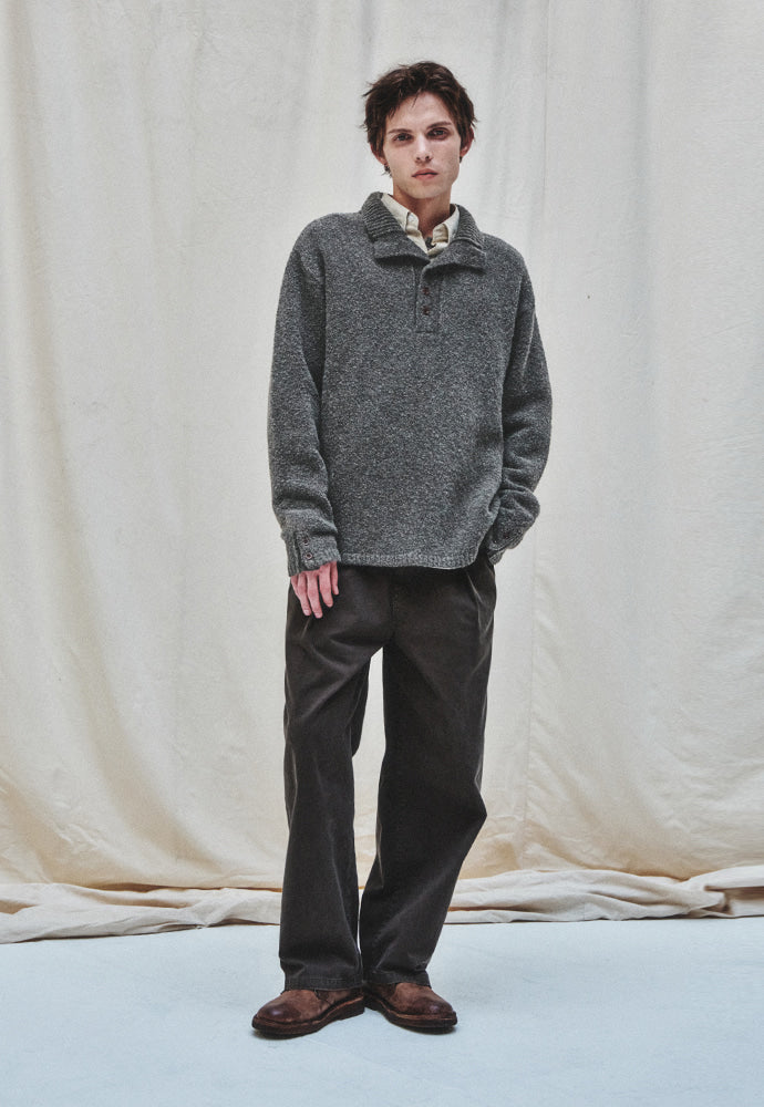 Art if acts - Alpaca Blended Button Down Turtle Neck Knit (Stone) product image 3 | TRAB K-Fashion Australia