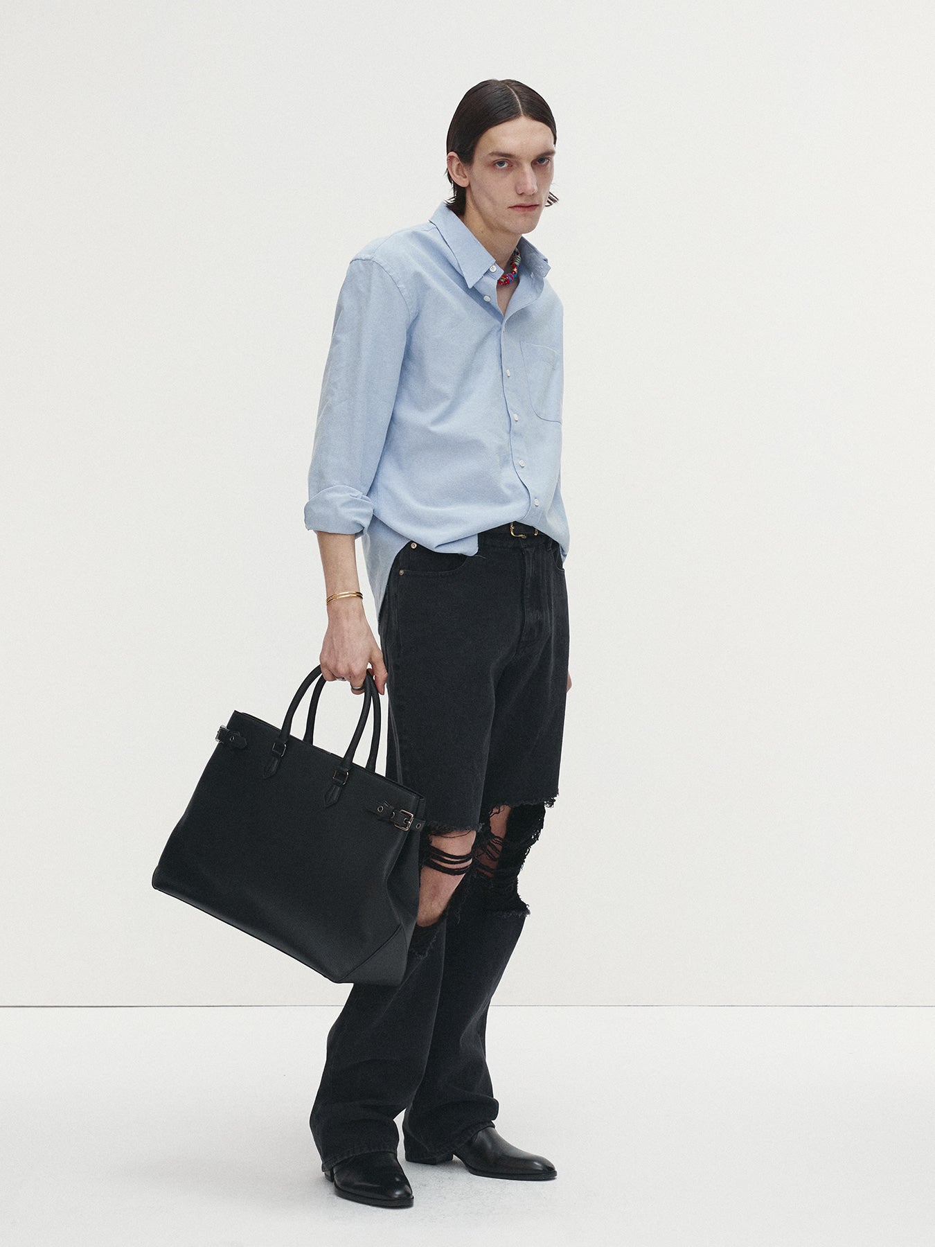 Tonywack - Cotton Lyocell Distressed Oxford Shirt (Sky Blue) product image 2 | TRAB K-Fashion Australia