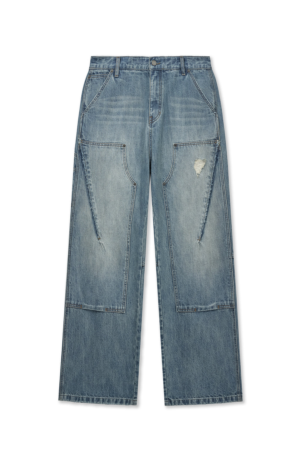 Matin Kim - Vintage Washed Double Knee Denim Pants (Blue) product image 1 | TRAB K-Fashion Australia