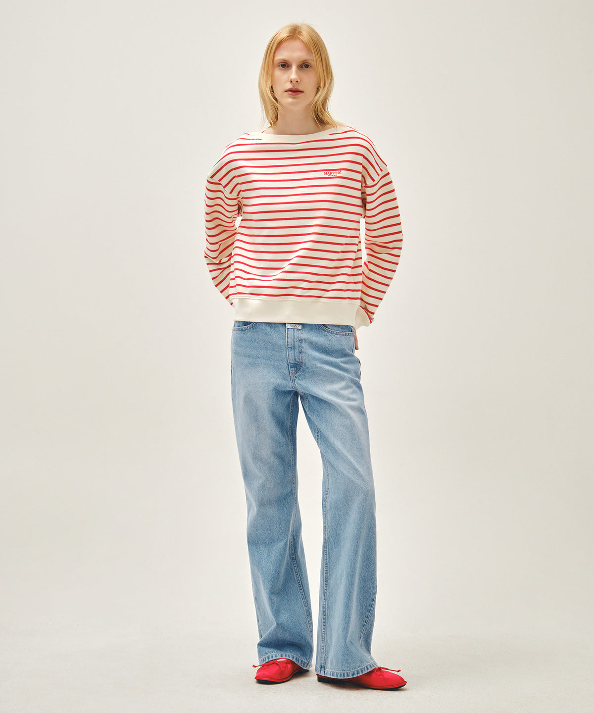 Marithe & Francois Girbaud - Stripe Boatneck Crop Sweatshirt (Red) product image 5 | TRAB K-Fashion Australia