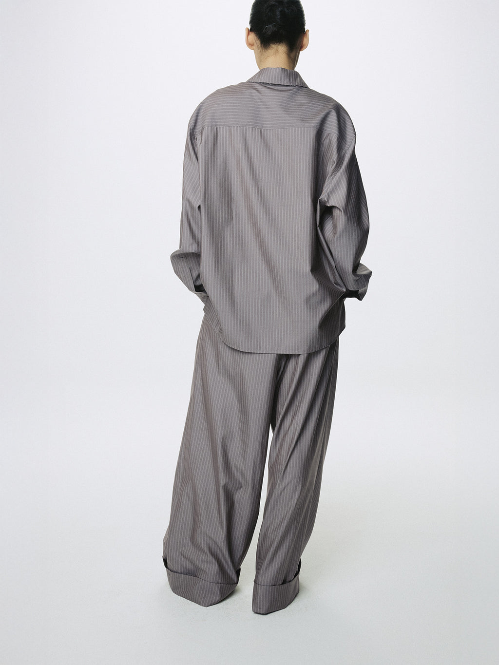 Tonywack - Silk Wool Oversized Raw Edge Shirt (Dark Grey Stripe) product image 9 | TRAB K-Fashion Australia
