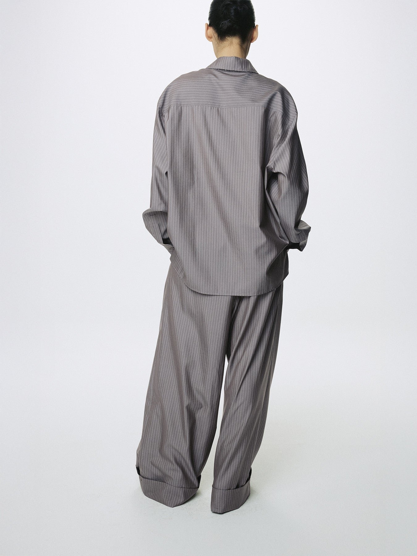 Tonywack - Silk Wool Oversized Raw Edge Shirt (Dark Grey Stripe) product image 9 | TRAB K-Fashion Australia