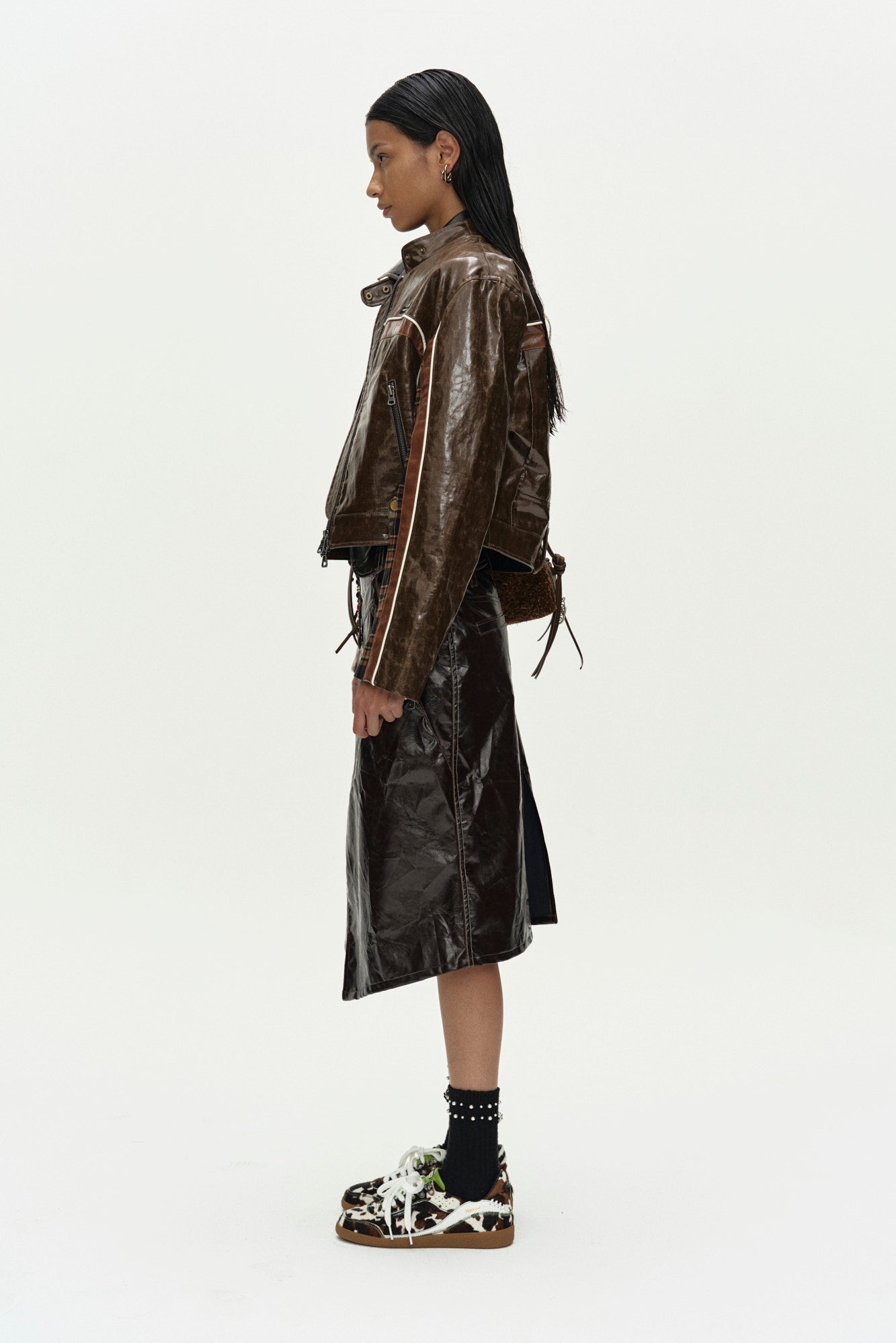 Andersson Bell - 26 Circuit Track Faux-Leather Jacket (Brown) product image 3 | TRAB K-Fashion Australia