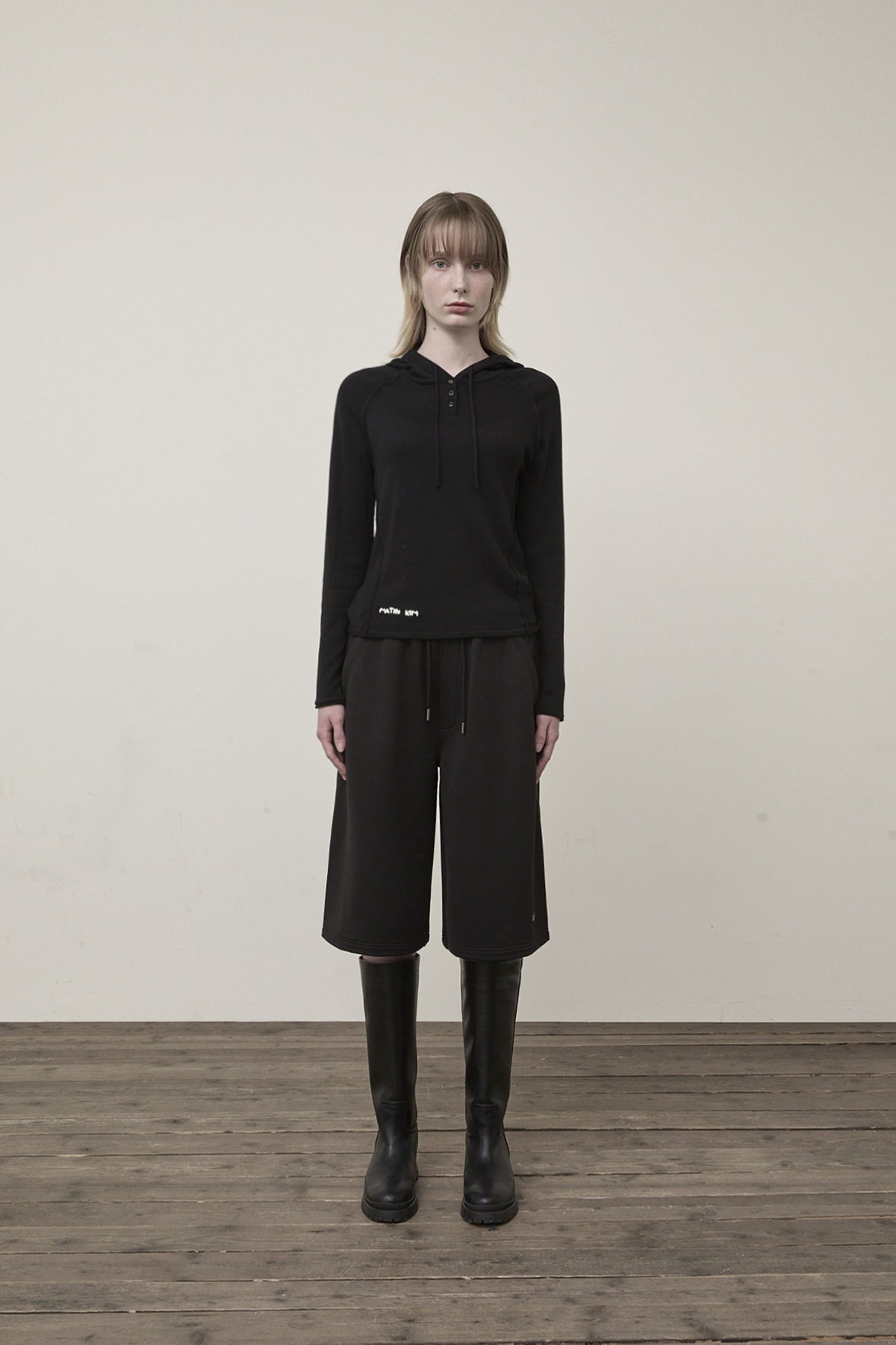 Matin Kim - Button Hoody Raglan Knit Top (Black) product image 10 | TRAB K-Fashion Australia