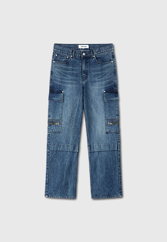 Tonywack - Relaxed Cut Denim Cargo Jeans (Faded Mid Blue) product image 7 | TRAB K-Fashion Australia
