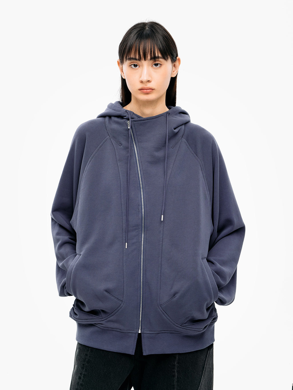 Jiyong Kim - Asymmetric Zip-Up Hoodie (Blue) product image 5 | TRAB K-Fashion Australia