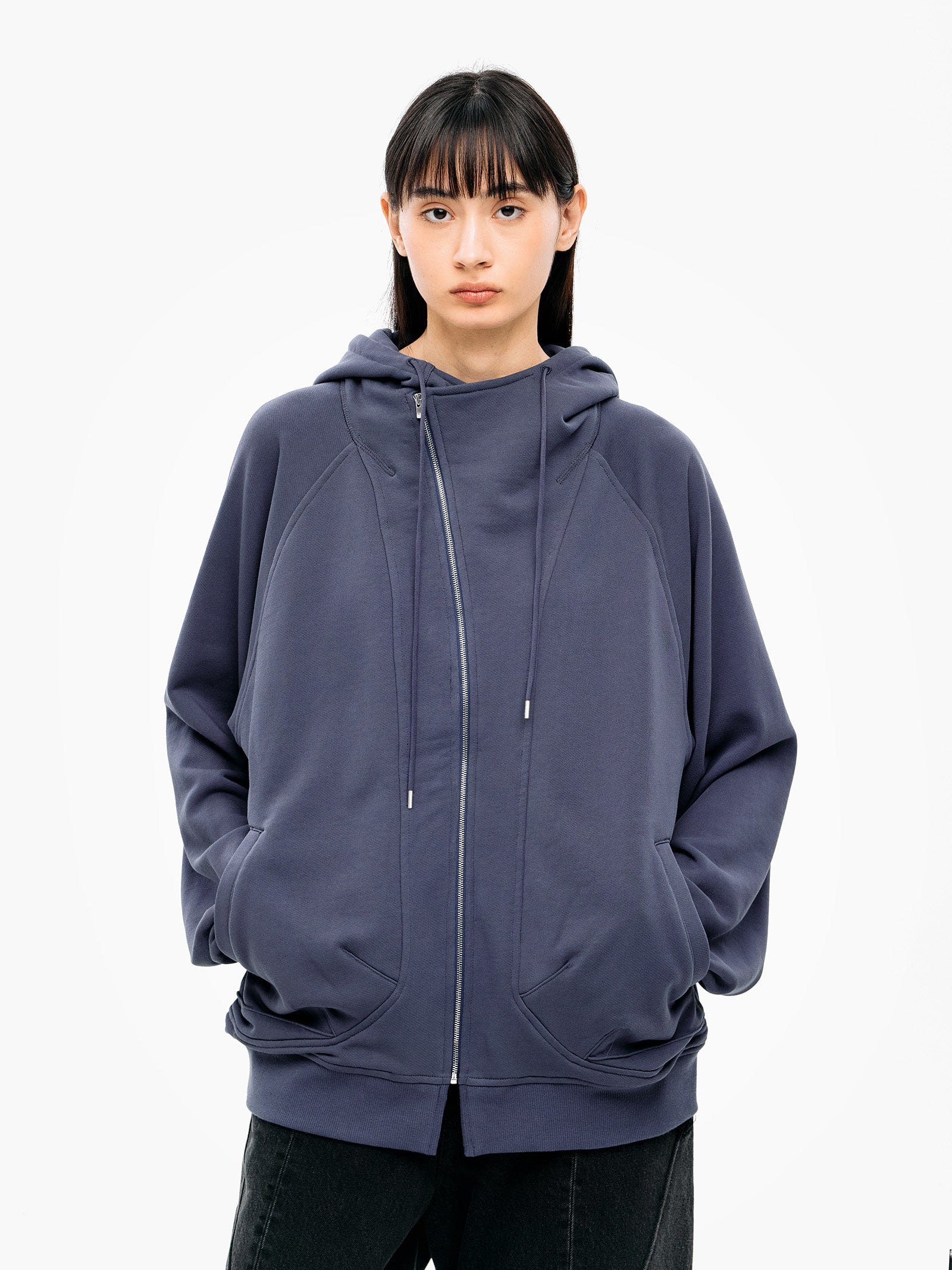 Jiyong Kim - Asymmetric Zip-Up Hoodie (Blue) product image 5 | TRAB K-Fashion Australia