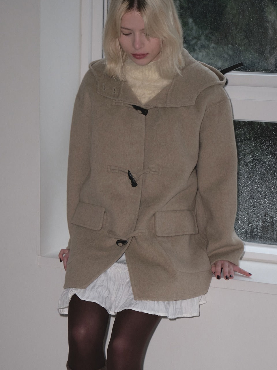 Margarin Fingers - Hooded Wool Duffle Coat (Khaki Beige) product image 1 | TRAB K-Fashion Australia