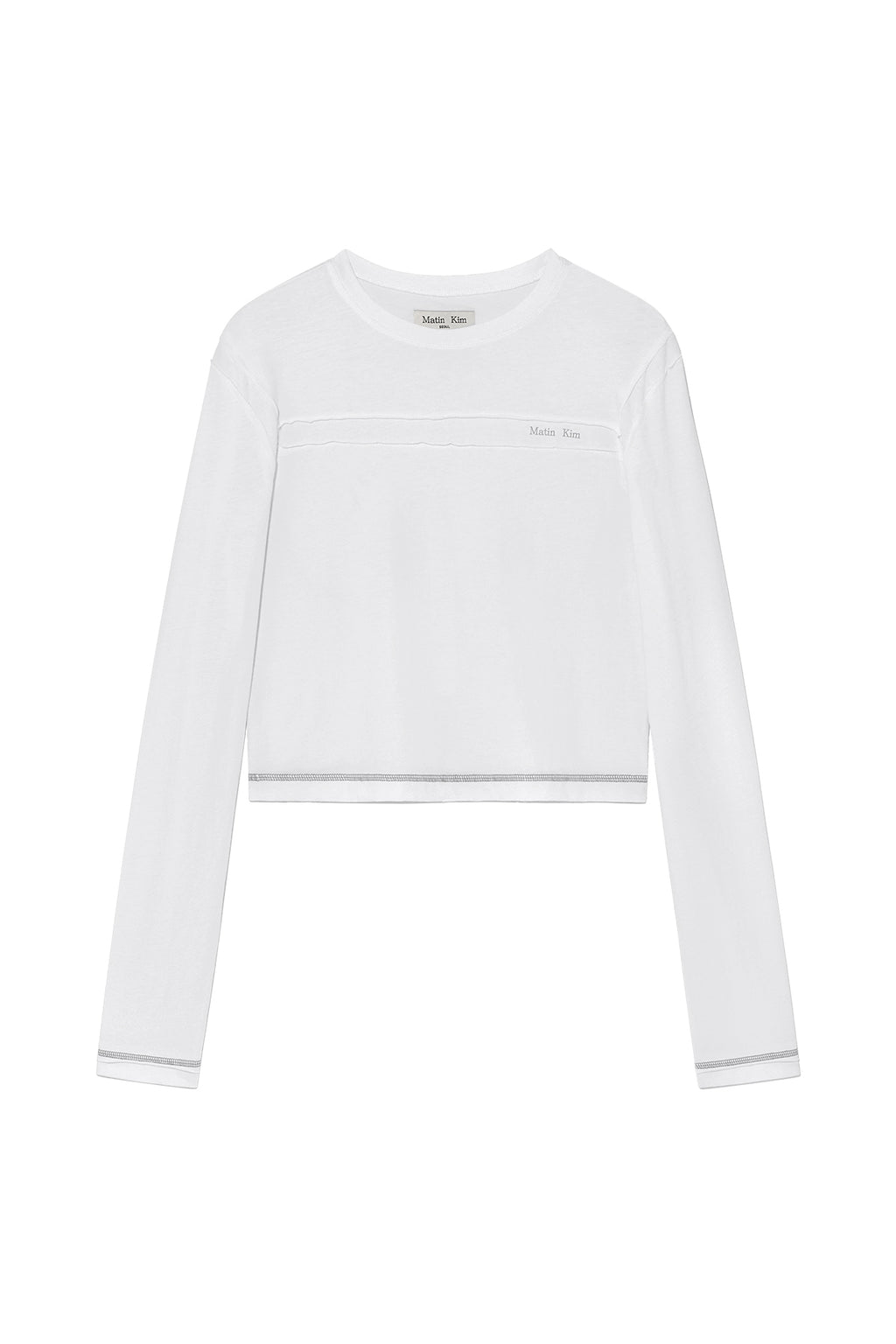 Matin Kim - Cut Line Detail Long Sleeve Logo Top (White) product image 1 | TRAB K-Fashion Australia