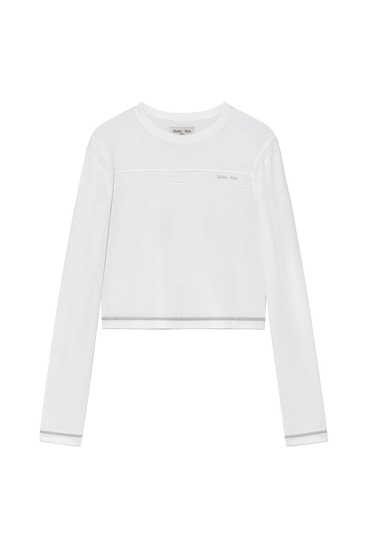 Matin Kim - Cut Line Detail Long Sleeve Logo Top (White) product image 1 | TRAB K-Fashion Australia
