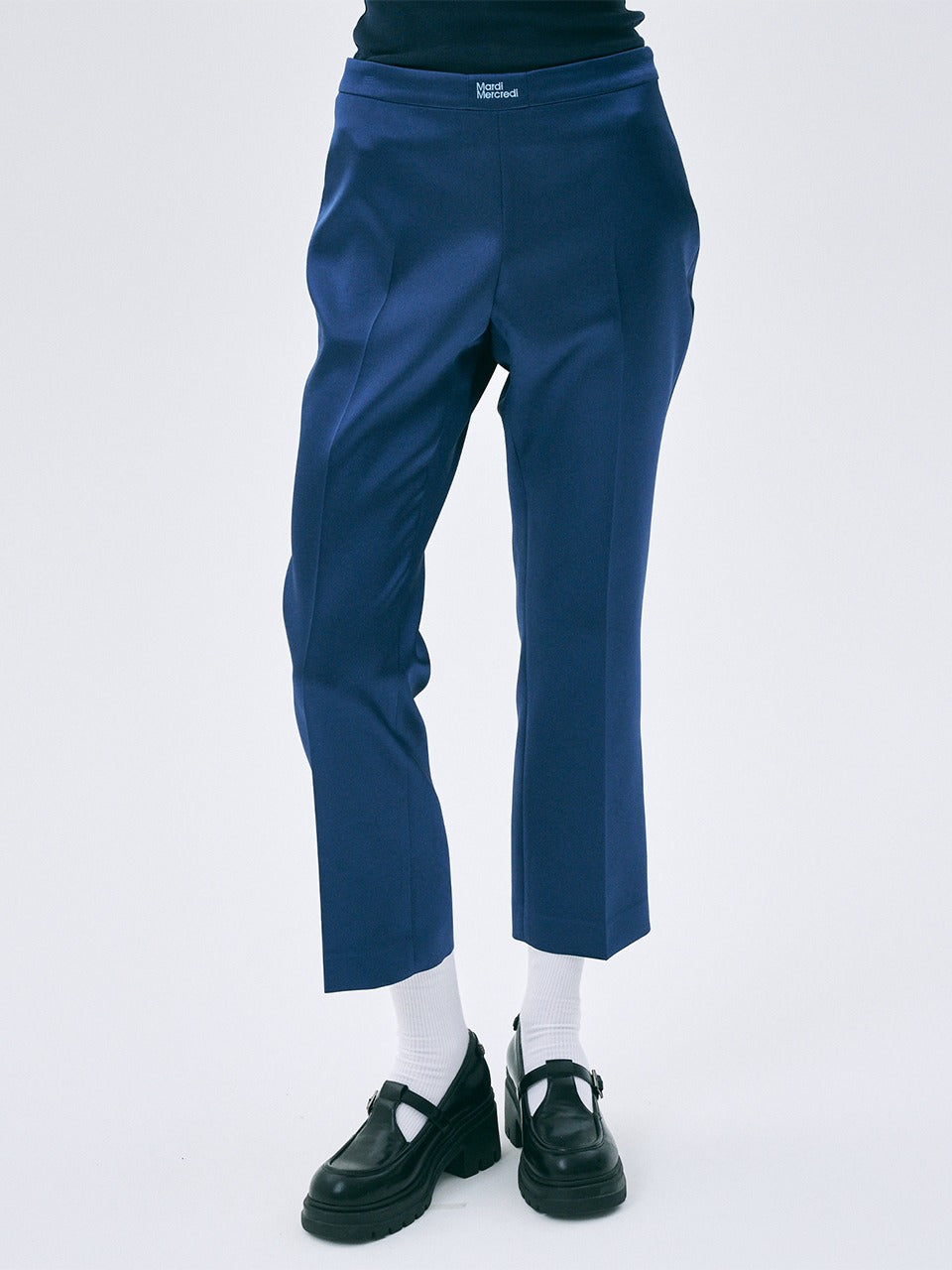 Mardi Mercredi - Satin Cropped Slimfit Pants (Navy) product image 1 | TRAB K-Fashion Australia