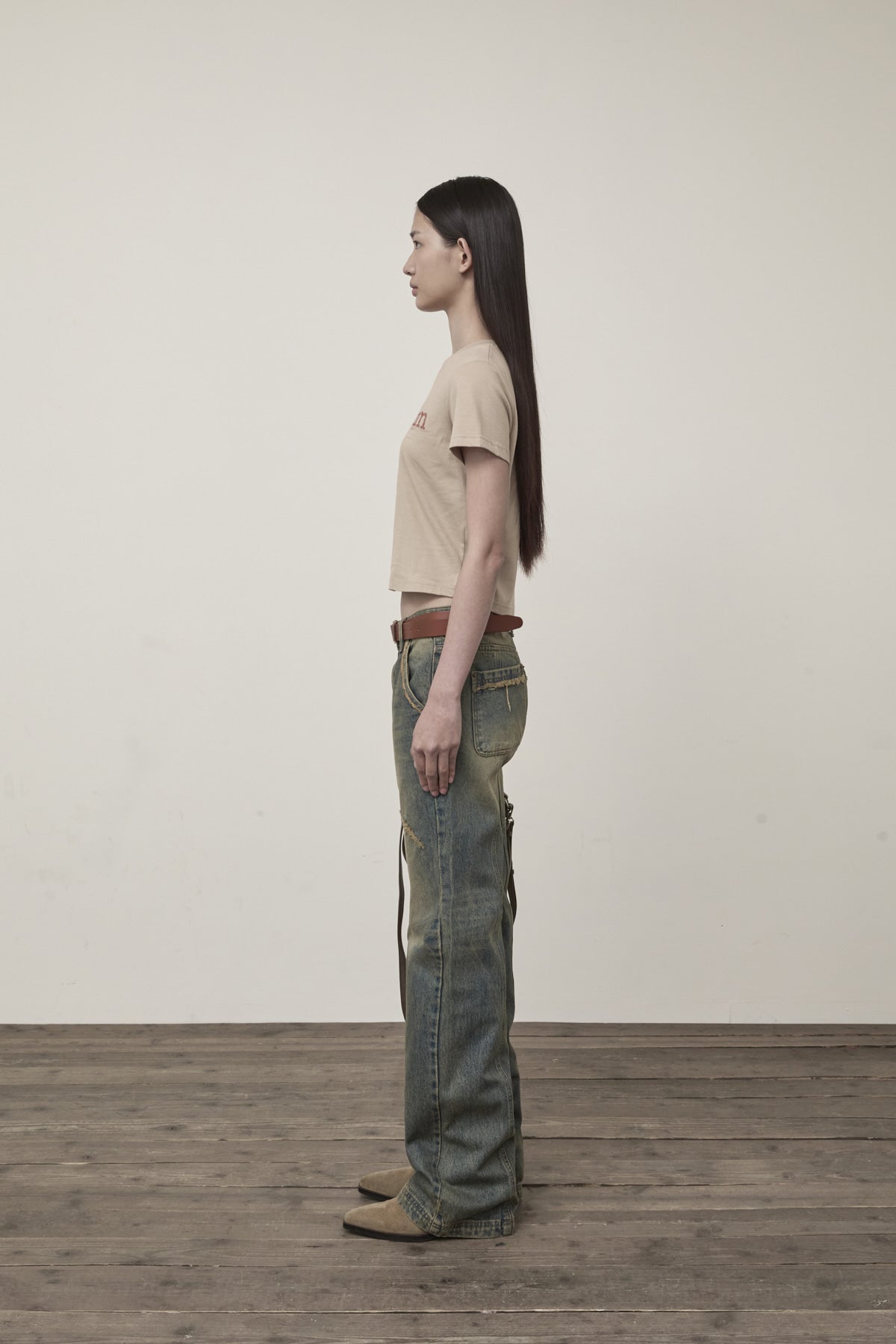 Matin Kim - Stamp Logo Graphic Crop Top (Beige) product image 7 | TRAB K-Fashion Australia