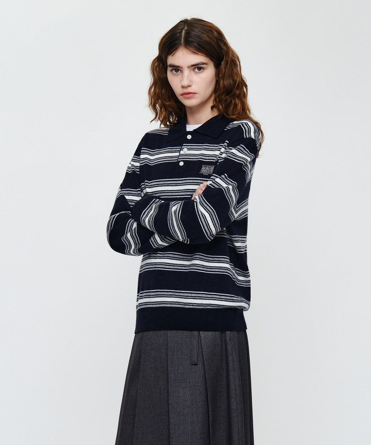 Marithe & Francois Girbaud - Small Classic Logo Multi Stripe Polo Knit (Navy) product image 1 | TRAB K-Fashion Australia