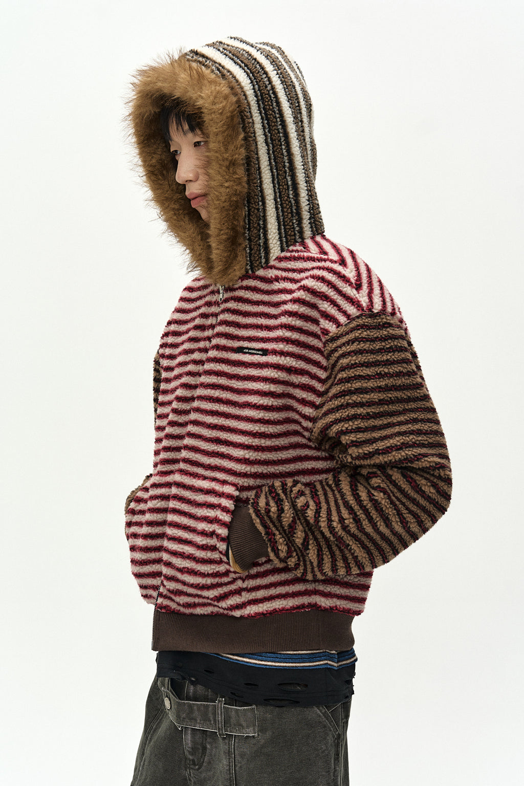 Andersson Bell - Unisex Stripe Patchwork Fleece Hoodie Zip-Up (Multi) product image 5 | TRAB K-Fashion Australia