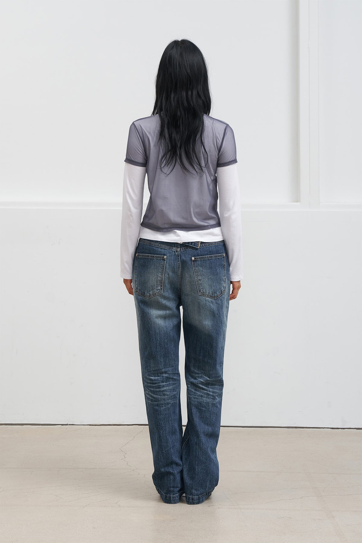 Deinet - See-Through Layered Long Sleeve (Grey) product image 3 | TRAB K-Fashion Australia