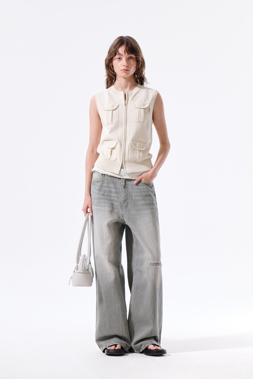 Matin Kim - Pocket Washed Knit Vest (Light Beige) product image 10 | TRAB K-Fashion Australia