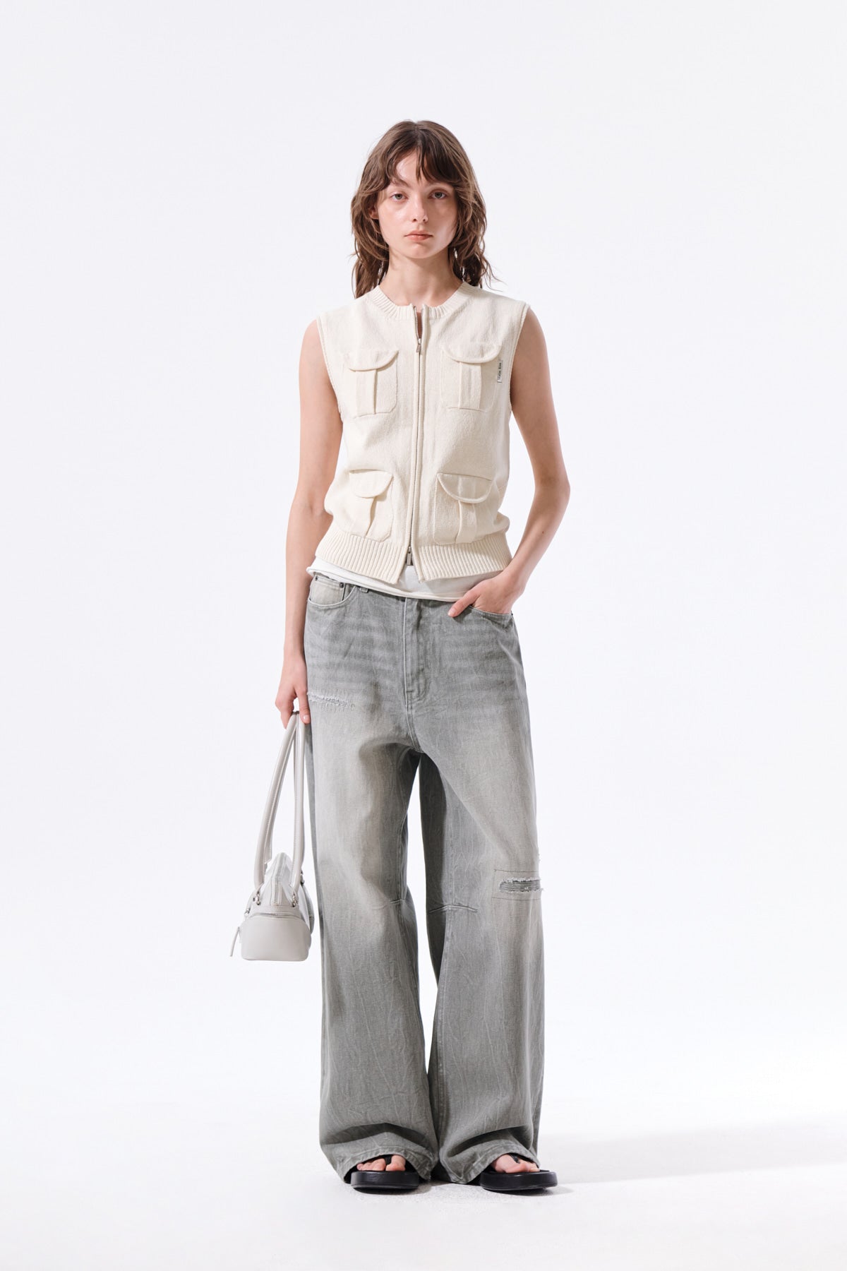 Matin Kim - Pocket Washed Knit Vest (Light Beige) product image 10 | TRAB K-Fashion Australia