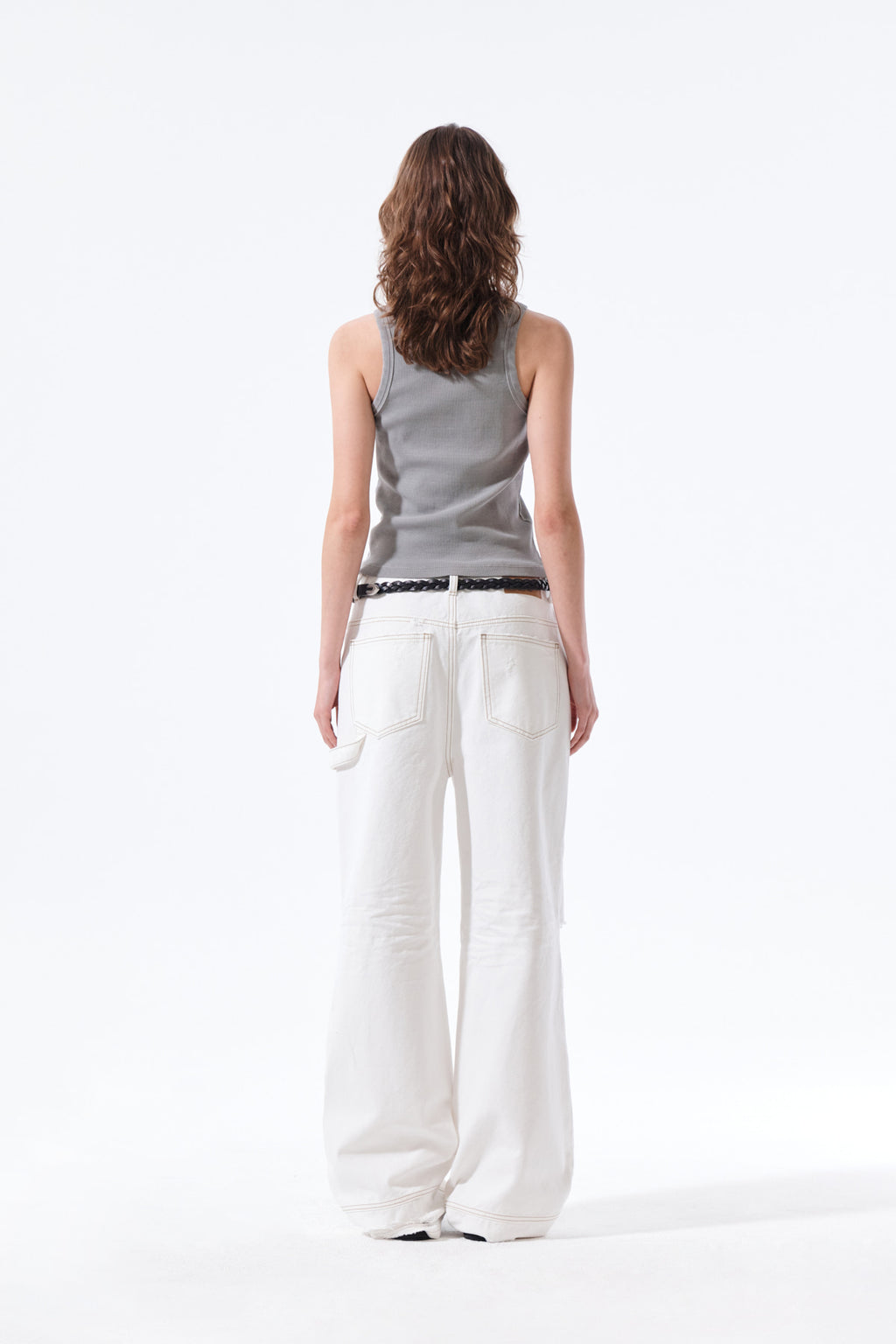 Matin Kim - Distressed Sleeveless Logo Top (Light Grey) product image 7 | TRAB K-Fashion Australia