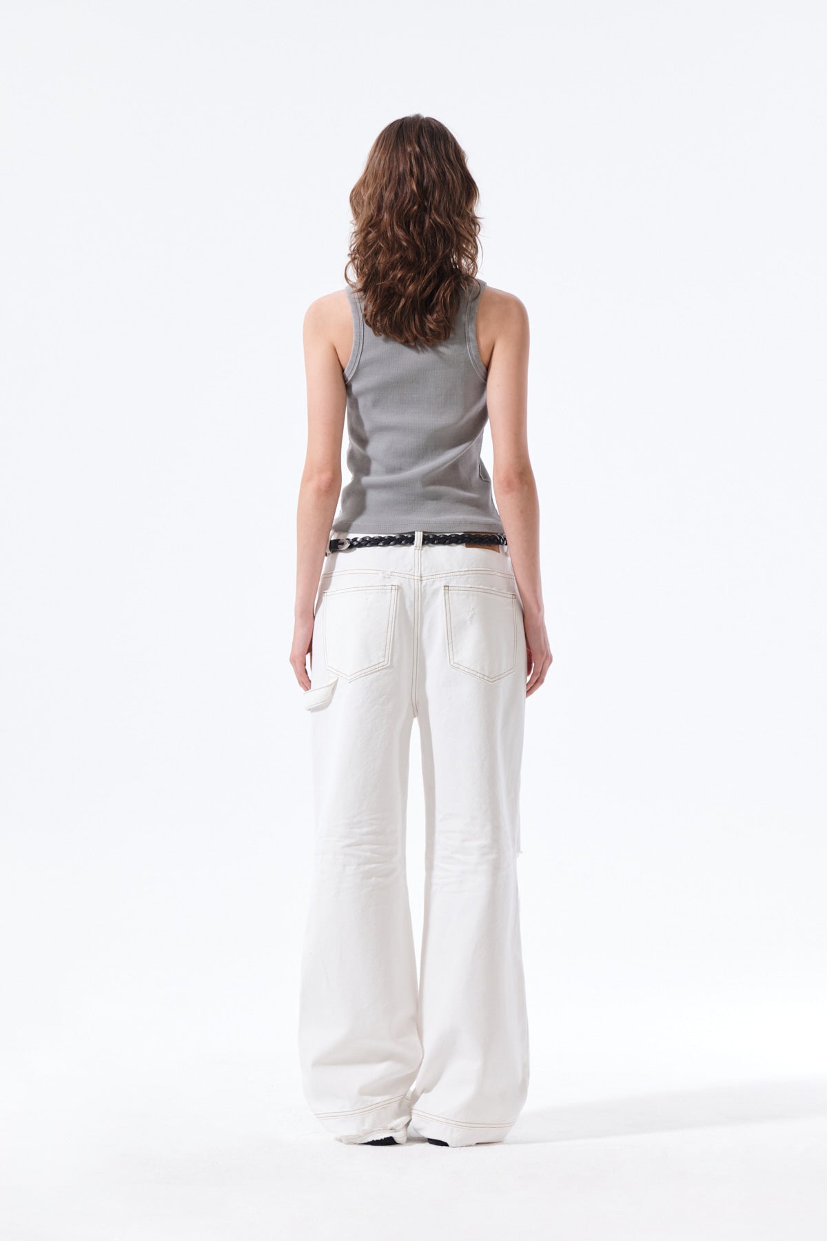 Matin Kim - Distressed Sleeveless Logo Top (Light Grey) product image 7 | TRAB K-Fashion Australia