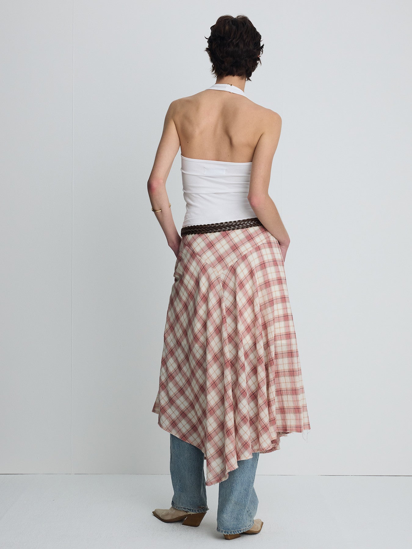 Tonywack - Cotton Check Patchwork Skirt (Pink Check) product image 2 | TRAB K-Fashion Australia