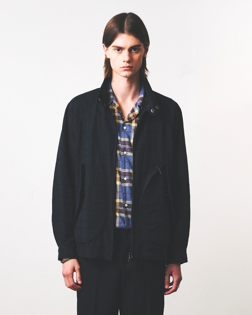 Eastlogue - Breeze Harrington Jumper (Navy Linen Check) product image 2 | TRAB K-Fashion Australia