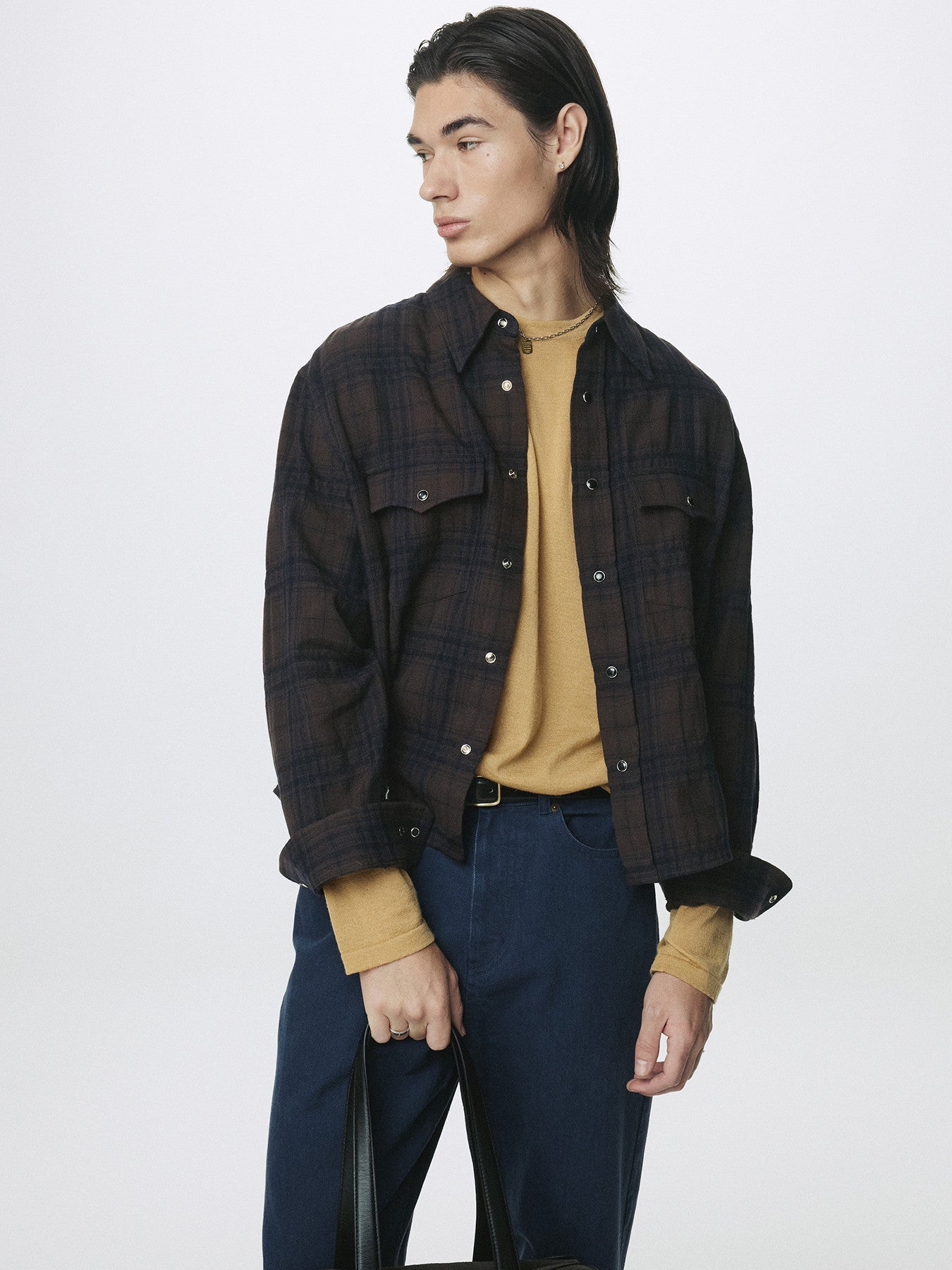 Tonywack - Wool And Cotton Checked Shirt Jacket Japanese Fabric (Brown) product image 7 | TRAB K-Fashion Australia