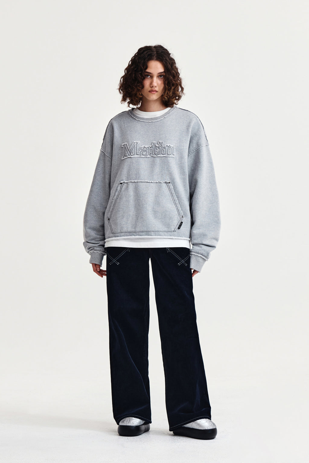 Matin Kim - Raw Cut Applique Sweatshirt (Grey) product image 10 | TRAB K-Fashion Australia