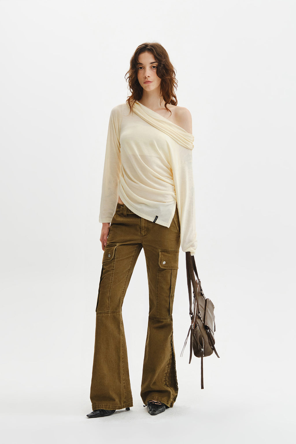 Matin Kim - Asymmetric Side Shirring Top (Light Beige) product image 11 | TRAB K-Fashion Australia