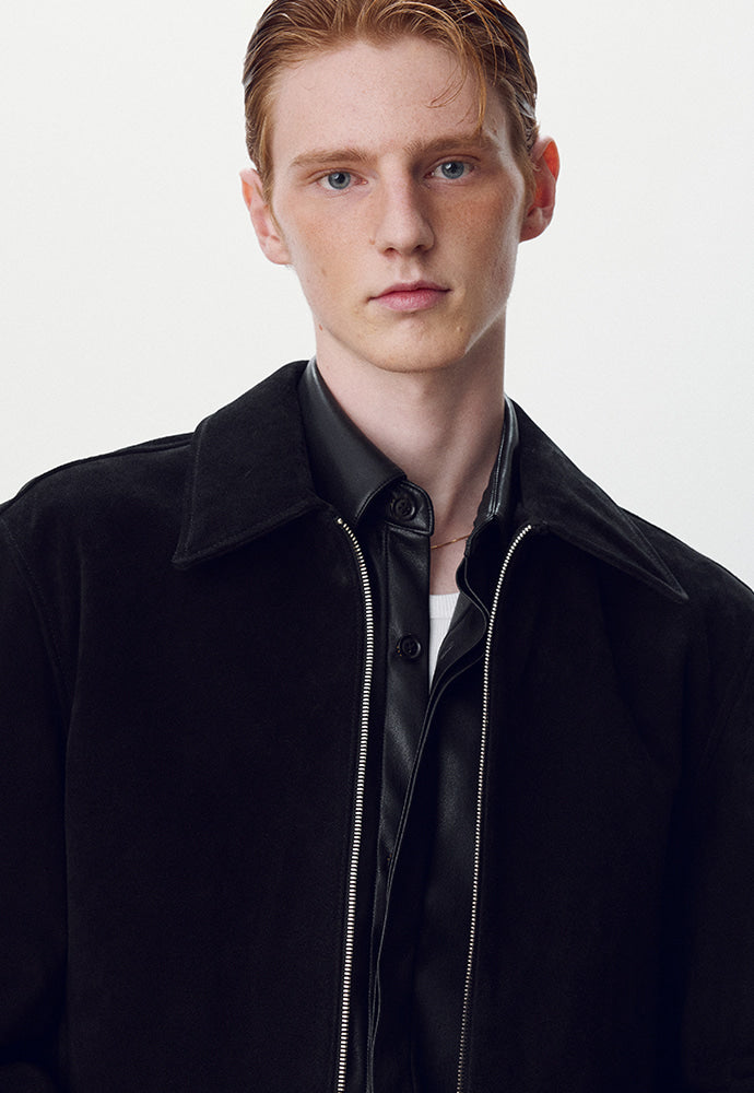 Tonywack - Suede Zippered Blouson Jacket (Black) product image 3 | TRAB K-Fashion Australia