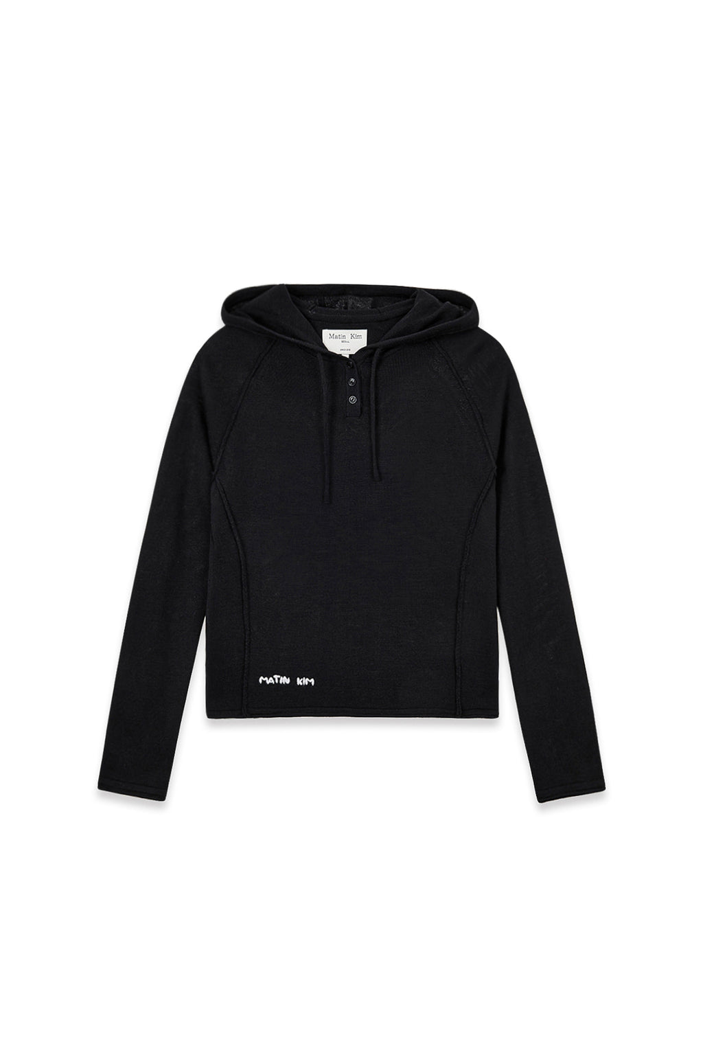 Matin Kim - Button Hoody Raglan Knit Top (Black) product image 1 | TRAB K-Fashion Australia