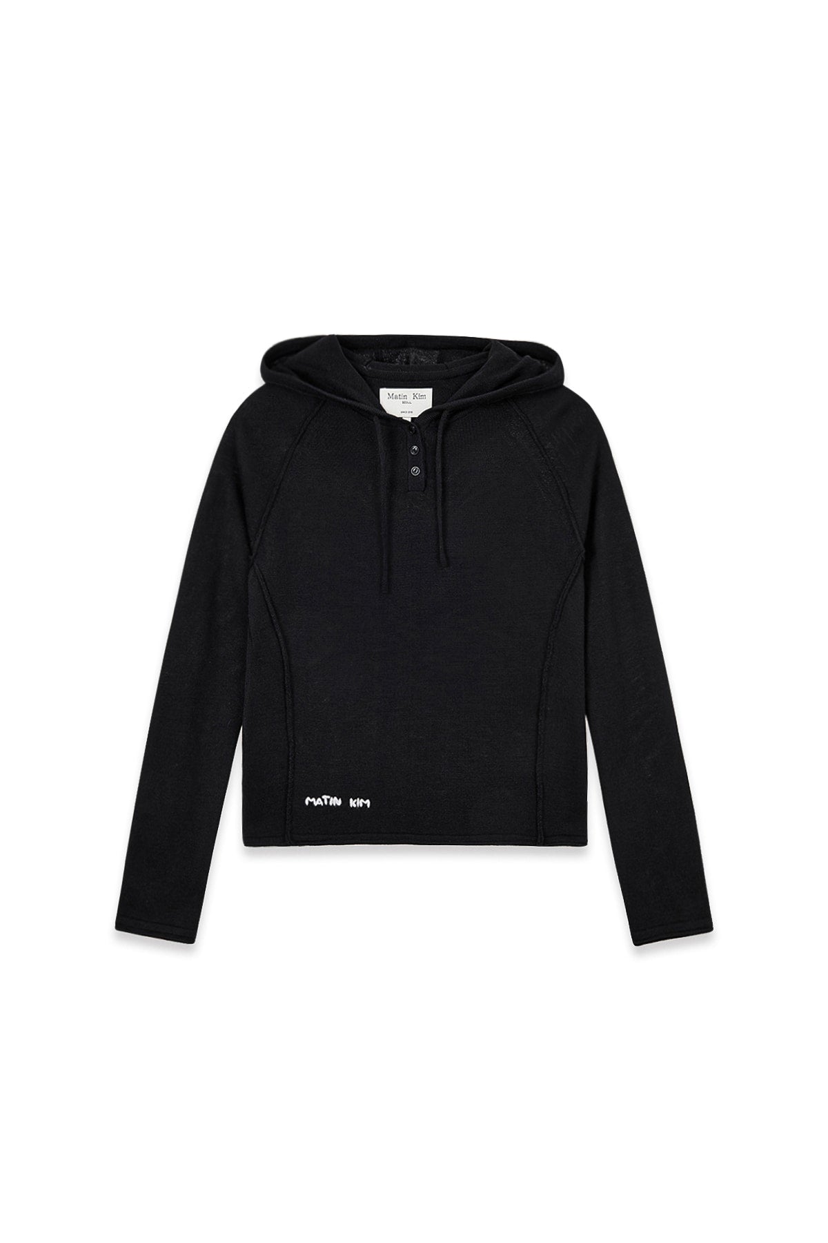 Matin Kim - Button Hoody Raglan Knit Top (Black) product image 1 | TRAB K-Fashion Australia