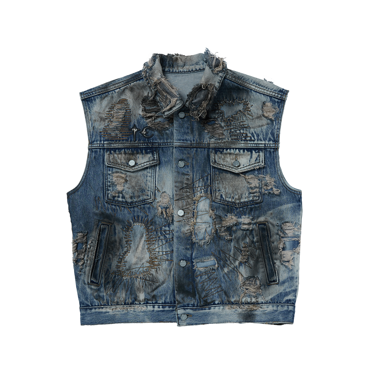 Thug Club - Hard-Washed Damaged Denim Vest (Blue) product image 1 | TRAB K-Fashion Australia