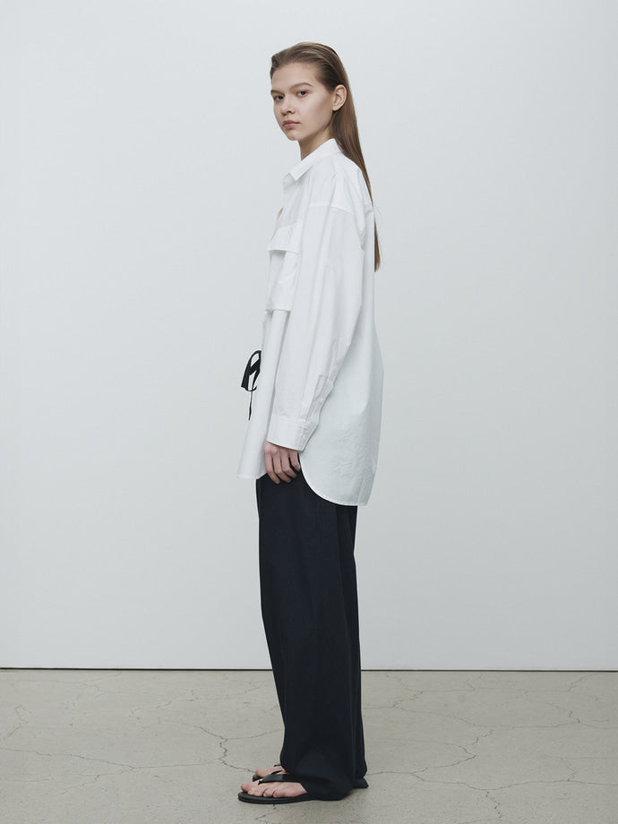 Tonywack - Light Wool Cotton Drawstring Trousers (Navy Stripe) product image 2 | TRAB K-Fashion Australia