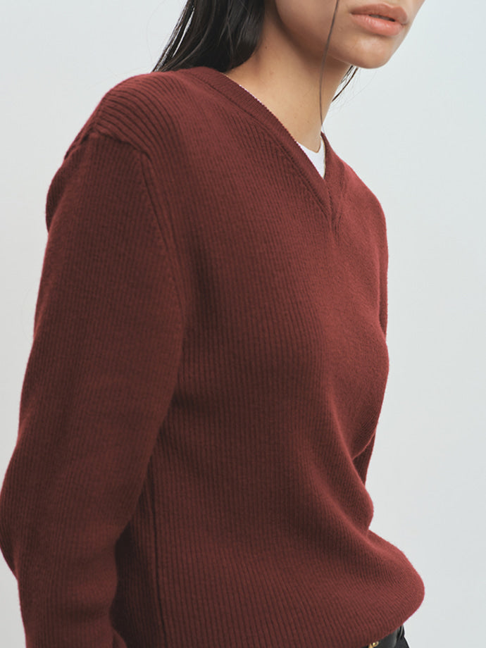 Tonywack - Super Fine Wool Ribbed V-Neck Sweater (Maroon) product image 6 | TRAB K-Fashion Australia