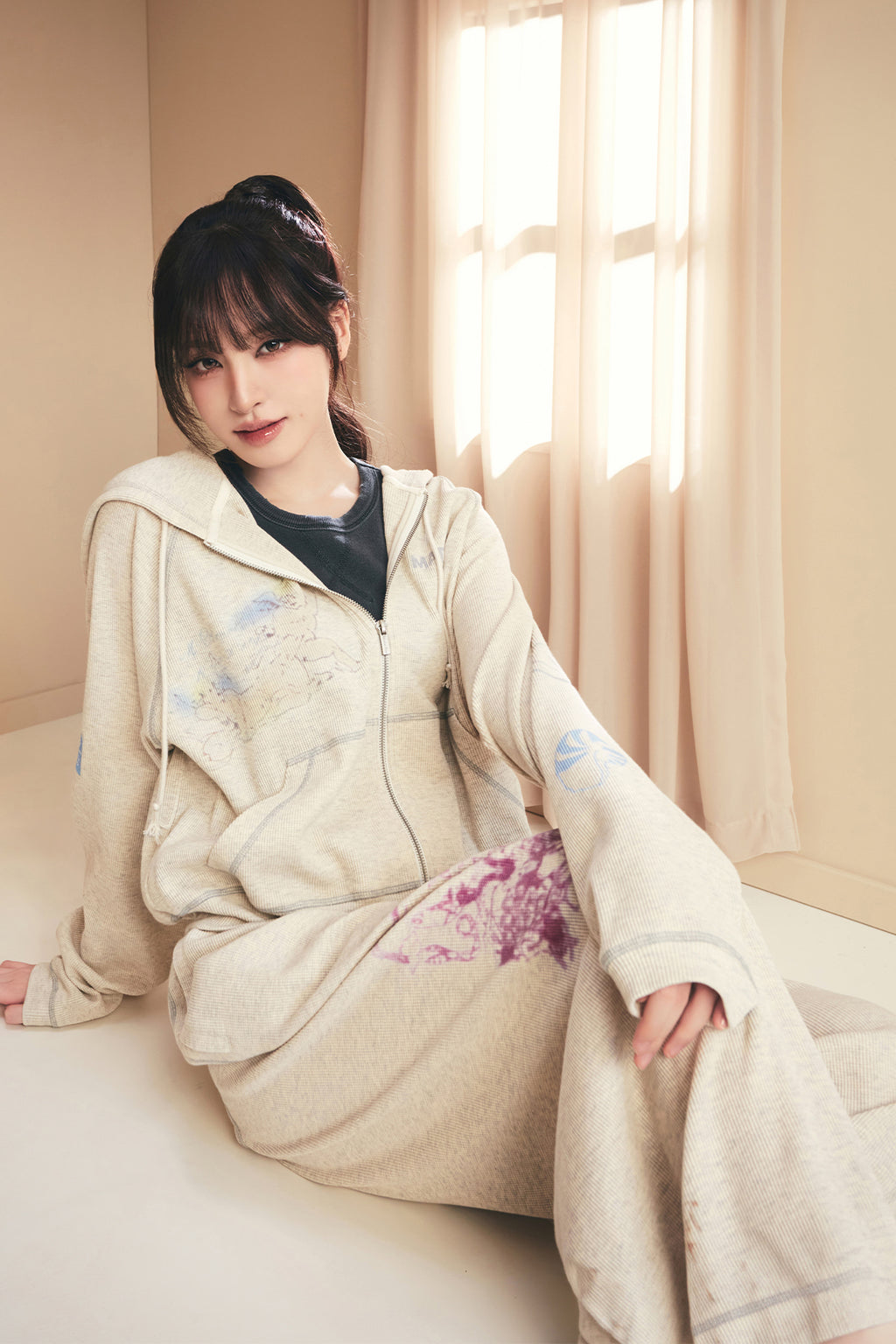 Matin Kim - Sketch Graffiti Waffle Pants (Light Beige) product image 1 | TRAB K-Fashion Australia