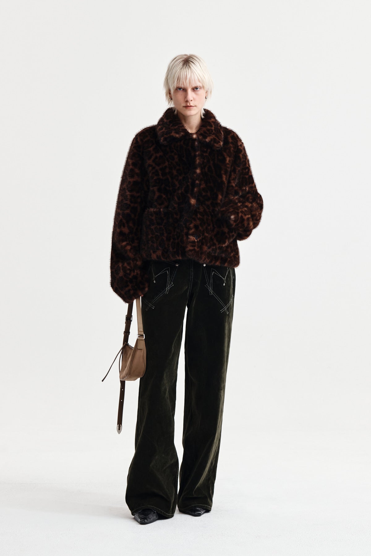 Matin Kim - Leopard Fur Crop Jacket (Brown) product image 8 | TRAB K-Fashion Australia