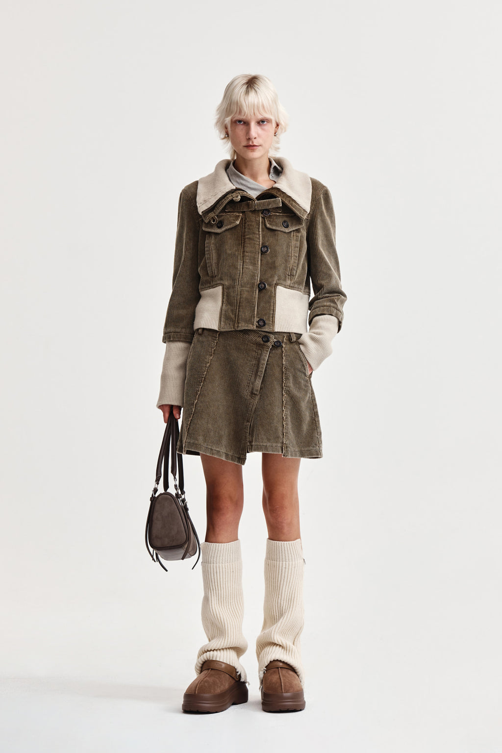 Matin Kim - Washed Corduroy Wrap Skirt (Khaki) product image 8 | TRAB K-Fashion Australia