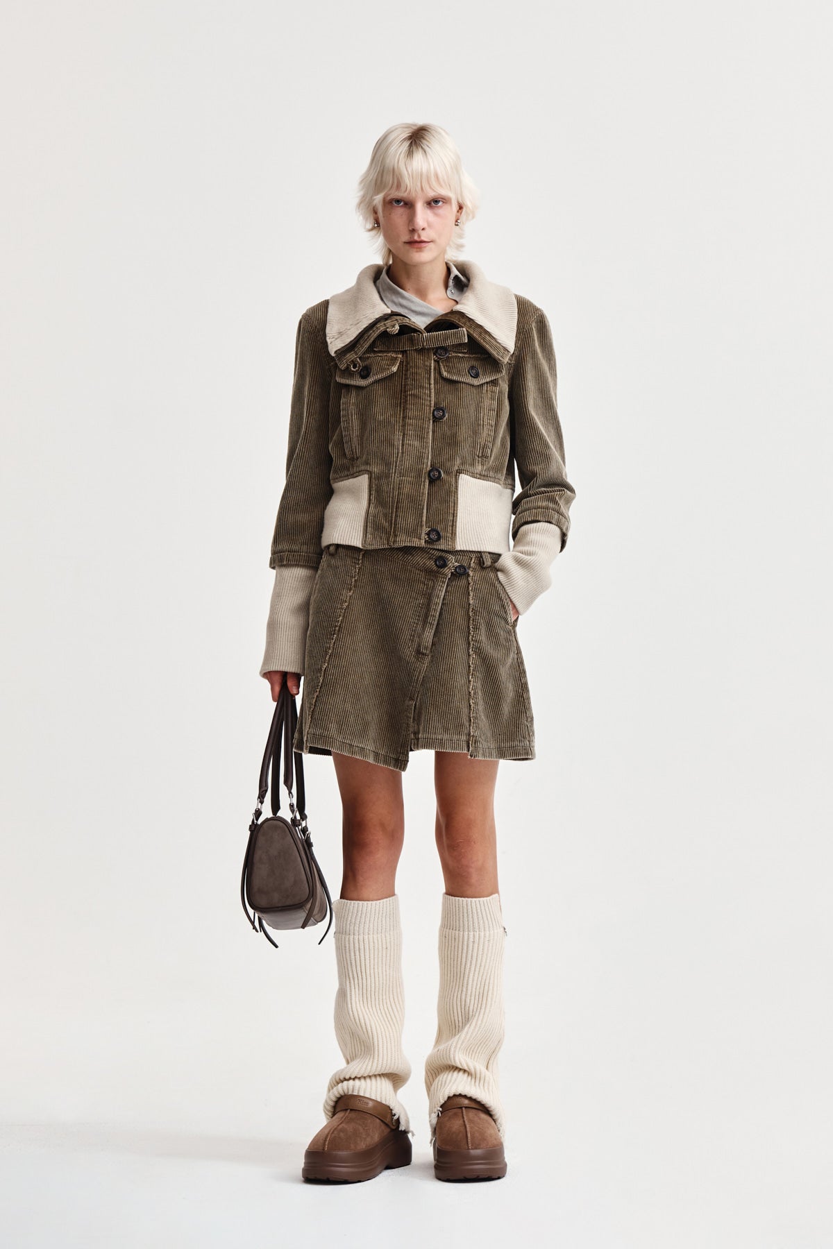 Matin Kim - Washed Corduroy Wrap Skirt (Khaki) product image 8 | TRAB K-Fashion Australia