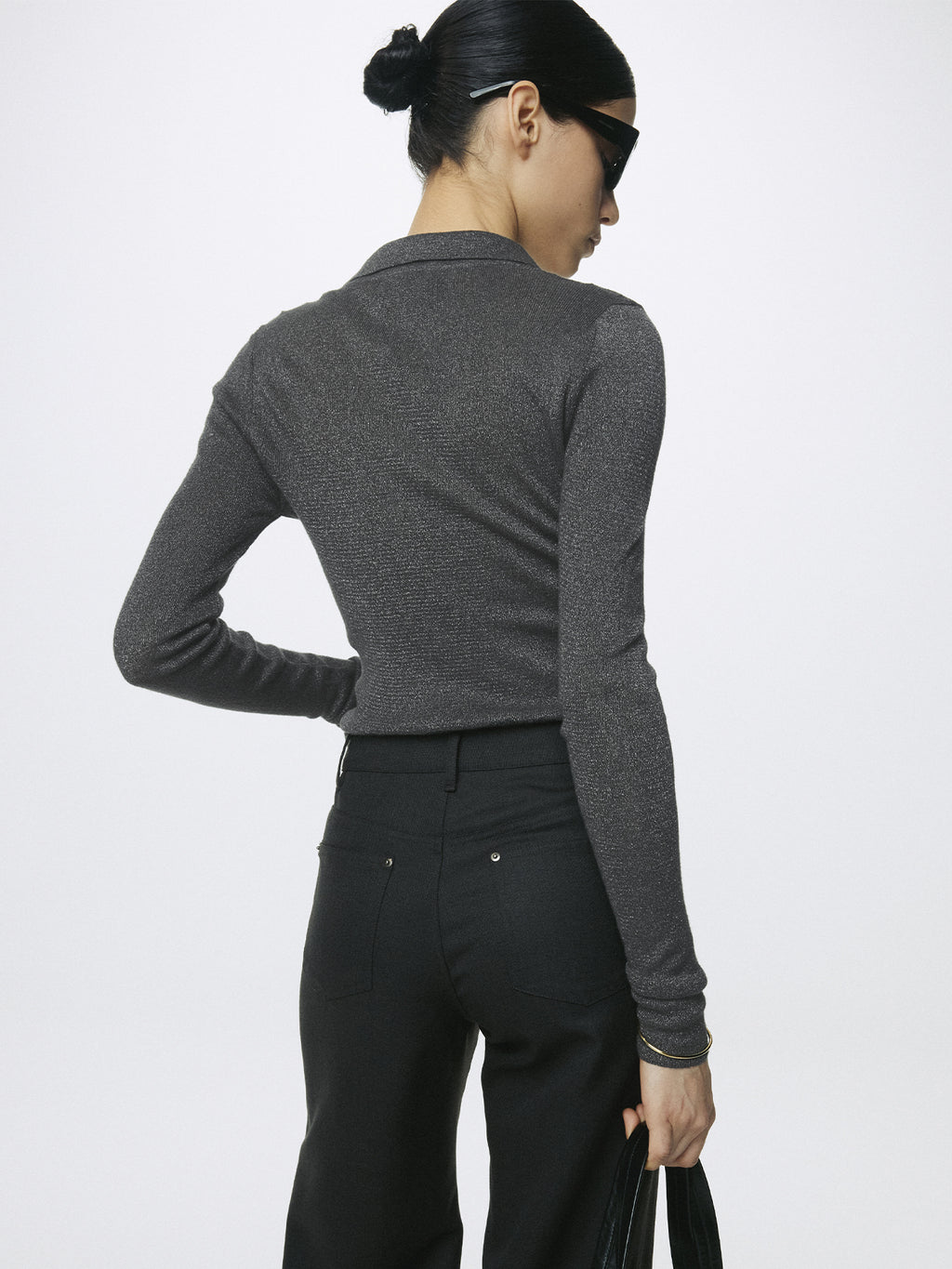 Tonywack - Glitter Ribbed Knit Polo Shirt (Charcoal) product image 4 | TRAB K-Fashion Australia